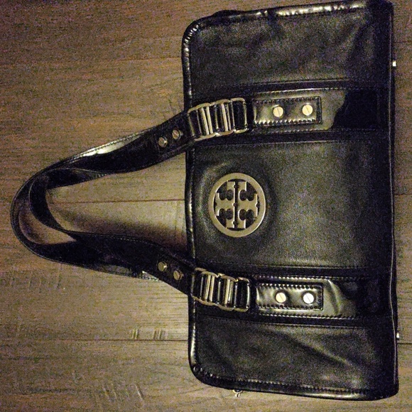 Tory Burch Black Leather Satchel Handbag - Picture 1 of 12